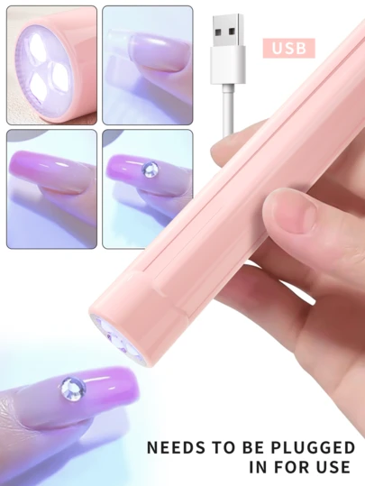 XEIJAYI 【无需电池】便携式LED美甲灯笔，迷你美甲烘干机，适用于假指甲，粉色单指美甲烘干机，可用于手指甲、脚趾甲、凝胶指甲油