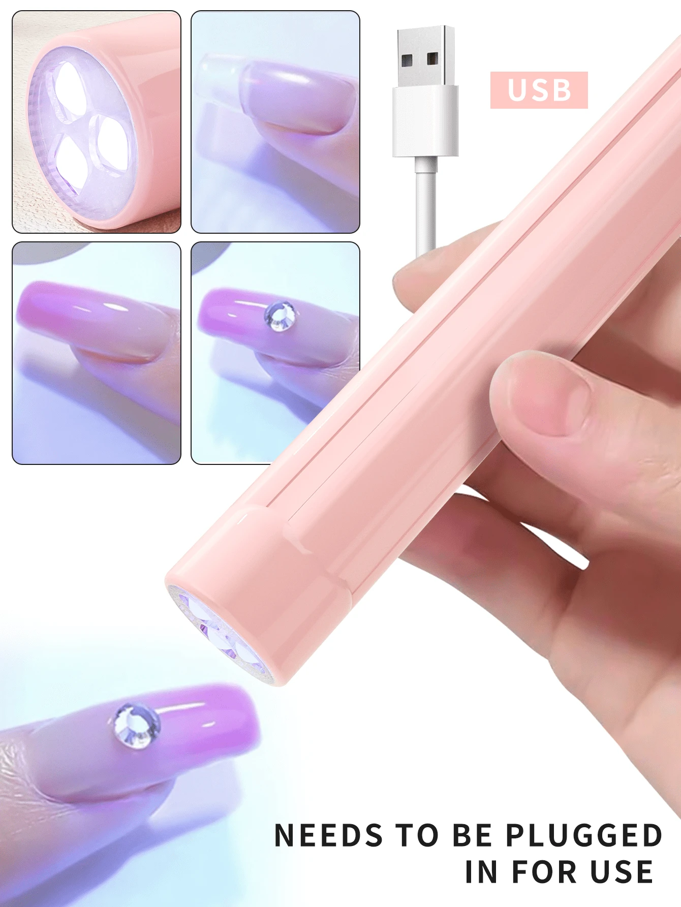 XEIJAYI 粉色 [不含電池] 便攜式美甲 LED 燈筆迷你美甲燈，適用於假指甲烘乾燈，白色單指烘乾機，適用於指甲、腳趾甲、凝膠指甲油 LED 燈