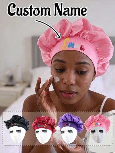 LICVIC Personalized Shower Cap, Custom Name Bonnet For Sleeping, Customized Satin Bonnet, Bonnets For Women, Customizable Hair Bonnet, Bonnet For Curly Hair, Satin Hair Wrap, Beauty Hat, Valentine'S Day Gifts, Birthday Gifts, Fashion, Comfort, Bathroom, Bedroom, Exquisite, Men, Women, Mothers