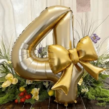 2个/套，40英寸白色金色数字气球，21英寸金色蝴蝶结铝箔气球，适用于婚礼、生日、周年纪念、情人节装饰