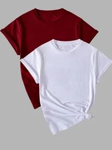 Conjunto de camiseta de manga corta para mujer de 2 piezas, diseño sencillo y moderno, adecuado para uso diario y citas durante todo el año. - 2 piezas multicolor 4 - Ver 7