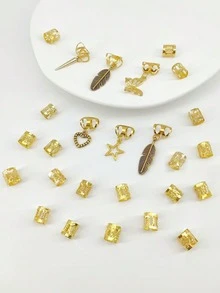 26pcs Y2K Heart Shaped Golden Hair Rings, Metal Hollow Adjustable Fashion Simple Dreadlocks Accessories - Multicolor - View 4