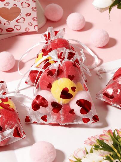 1/3/5/10/20/30pcs Heart Shaped Drawstring Mesh Gift Bags - Perfect For Jewelry, Cosmetics And Valentine's Day Gifts. Valentine's Day Gift Bags. Ideal Gift For Women, Perfect Gift Bags For Friends.