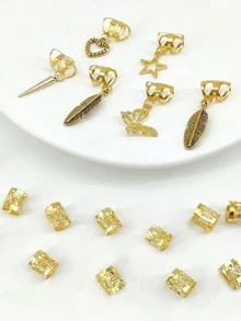 26pcs Y2K Heart Shaped Golden Hair Rings, Metal Hollow Adjustable Fashion Simple Dreadlocks Accessories - Multicolor - View 2