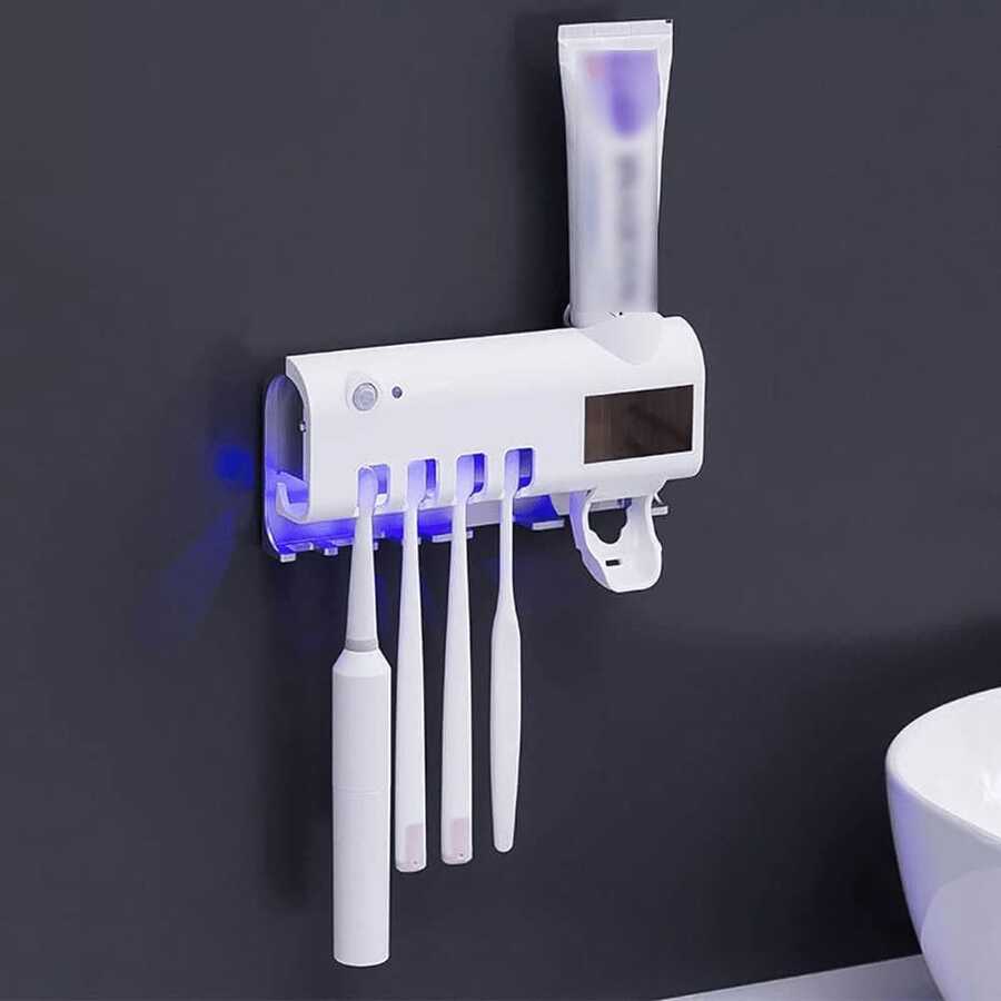 Toothbrush Holder Toothpaste Dispenser Solar Energy Bathroom Toothbrush Storage Box Multi-Function Storage Holder Home Bathroom Decor Back To School - 1 - Xem 1