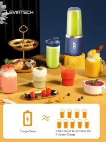 1pc 400ml Wireless Portable Electric Juicer Blender, USB Rechargeable Mini Fruit Juice Mixer, With 6 Blades And Dual Cups, Multi-Function Juicer Blender, Suitable For Home Or Outdoor Kitchen Food Processing, Great For Making Vegetables, Fruits And Milkshakes - Double Cup With Lid - View 10