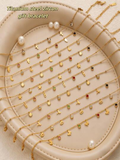 10pcs/Set Chain Bracelet Set, Inlaid With Shiny Green Rhinestones, Stackable. Excellent Gift For Friends Or Classmates On Holidays. Factory Direct, High-Quality Stainless Steel Jewelry, Mother's Gift, Women's Bracelet, Full Of Creativity, Y2K Style Accessory.