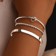 Set Of 3 Exquisite Women's Bracelets: Heart Knot Bracelet + Sparkly Bracelet + Twisted Rope Bracelet - Bạc - Xem 5