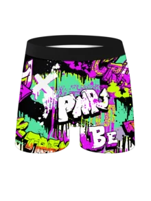 3pcs Men's Fashion Graffiti Printed Shorts Set: Printed Digital Boxer Briefs, Funny Printed Boxing Briefs, Knitted Elastic Breathable Comfortable Men's Underwear, Breathable Skin-Friendly Fashionable Sports Briefs - Multicolor - View 7