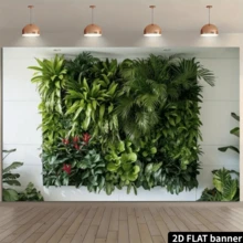1 pieza Decoración de pared vertical de jardín plano 2D con vegetación, utilería fotográfica, bandera de poliéster para el hogar, la habitación y la decoración de paredes, decoración de fondo para fiestas, suministros para fiestas, regalo, fondo decorativo - Verde - Ver 9