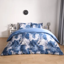 Marble Duvet Cover Set Quilt Bedding Reversible - Navy Blue - View 3