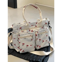 Bolsa tote de mujer con patrón de cerezas, bolsa cruzada linda para uso diario, bolsa casual, moderna y versátil de alta calidad para el traslado diario, bolsa de compras a la moda para chicas - Blanco - Ver 2