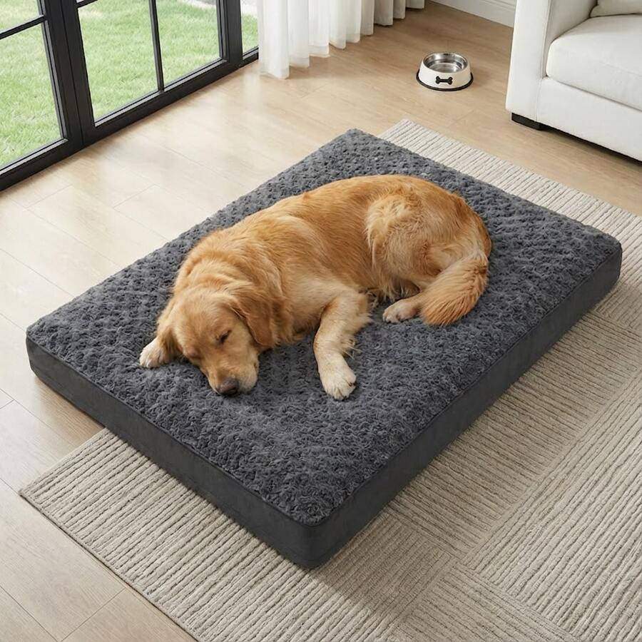 Grey Dog Bed For Large Dogs Large Orthopedic Dog Bed With Egg Crate Foam Support And Non-Slip Bottom, Waterproof And Machine Washable Removable Pet Bed Cover - 灰色 - 查看 1