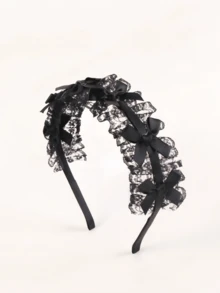 1pc Fashionable Versatile Lace Headband, Suitable For Daily Wear - Black - View 6
