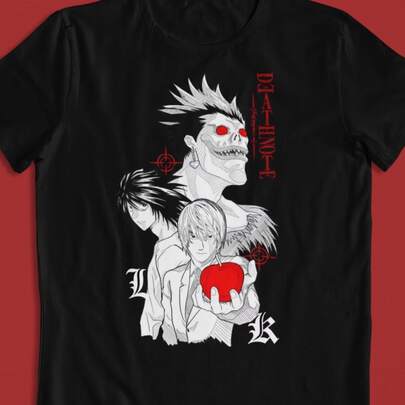Unique Print Casual T-Shirt Deaths Notes Yagami Light T Shirts Men 100% Cotton Vintage T-Shirt Round Collar Tee Shirt Short Sleeve Clothes New Arrival,Fun,Sexy,Avant-Garde And Personalized Design,Opaque Fabric,Suitable For Spring Valentine's Day, New Year Party Gifts, And Must-Have Gifts For The Start Of School Season,Unisex T-Shirt, Spring And Summer Vacation Stylish Tops, Men's&Women's Favorite Graphic Tees