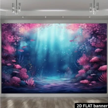 2D Plat 1 pièce, fond de photographie sous-marin avec écailles de paillettes violettes et bleues de varech, décoration d'anniversaire de sirène, toile de fond pour gâteau de fête, accessoires de photomaton, fournitures de fête