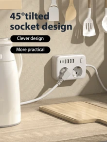 1个45°倾斜旅行适配器 | 2个USB-C端口（100W PD充电）+ 4个USB-A端口 | 8合1多功能充电集线器，适用于笔记本电脑、手机、平板电脑、相机等 | 小巧便携设计，是旅行、办公和居家桌面的理想之选 | 采用阻燃耐热材料制成，内置智能保护芯片，性能可靠 | 兼容全球电压，多端口和宽间距插头，节省空间。