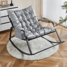 Silla mecedora ajustable extra grande y cómoda: asiento de plástico resistente con estructura robusta, silla de ocio versátil y portátil para interior y exterior, mueble de jardín, diseño de respaldo escalonado, sillón reclinable cómodo, tumbona de ocio, sillón reclinable decorativo, sillón de lactancia, silla mecedora con cojín grande, silla de patio, silla de relajación, mueble de exterior, silla mecedora, con capacidad para 2 personas. - Gris - Ver 9