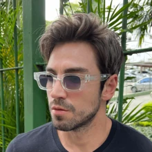 Premium Men's And Women's Square Retro Modern Sunglasses With Comfortable Spring-Loaded Temples And Cosmetic Lenses With UV400 Protection. - Crystal - View 1