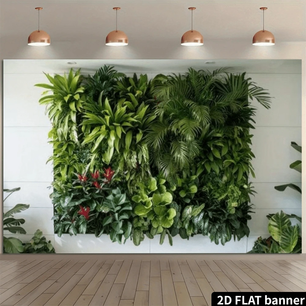 1 pieza Decoración de pared vertical de jardín plano 2D con vegetación, utilería fotográfica, bandera de poliéster para el hogar, la habitación y la decoración de paredes, decoración de fondo para fiestas, suministros para fiestas, regalo, fondo decorativo