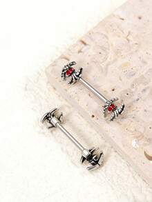 2 piezas Anillos para pezones de acero inoxidable con estilo punk con rhinestones rojos, accesorios de perforación unisex para fiestas - Multicolor - Ver 6