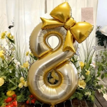 2个/套，40英寸白色金色数字气球，21英寸金色蝴蝶结铝箔气球，适用于婚礼、生日、周年纪念、情人节装饰