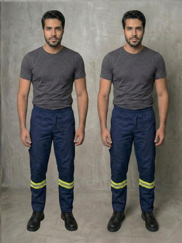 Kit 02 Calça Faixa Refletiva Brim Cores Com Bolso Uniforme Trabalho Operacional