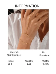 1 pieza Anillo pulsera de cadena de bolas cruzada de acero inoxidable de doble capa, no se desvanece - Dorado - Ver 4