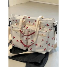 Bolsa tote de mujer con patrón de cerezas, bolsa cruzada linda para uso diario, bolsa casual, moderna y versátil de alta calidad para el traslado diario, bolsa de compras a la moda para chicas - Negro1 - Ver 2