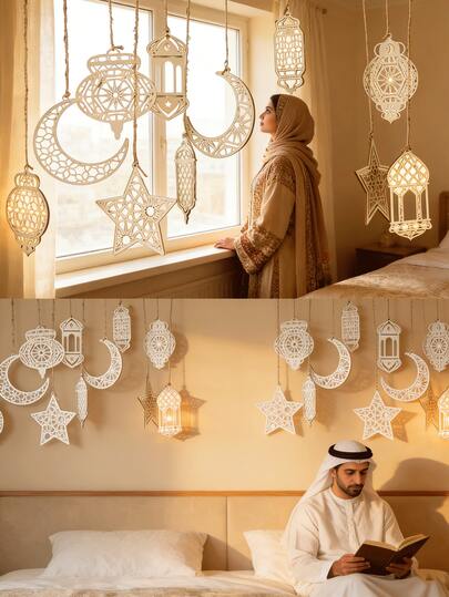 Moon Decor, Hanging Decoration, Moon, Star, Lantern Shapes, Holiday Wall Decor, Suitable For Festivals And Celebrations, Best Holiday Gift, Bedroom/Living Room/Hotel/Study Decoration