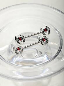 2 piezas Anillos para pezones de acero inoxidable con estilo punk con rhinestones rojos, accesorios de perforación unisex para fiestas - Multicolor - Ver 8