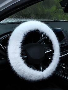 1pc Imitation Flower Fox Mink Plush Car Steering Wheel Cover, Warm Anti-Slip Universal Auto Wheel Sleeve, High-End Elegant Winter Driving Accessory - one-size - View 15