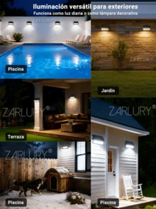Zarlury Lámpara Solar de Pared 1200LM con Sensor PIR, 3 Modos + 3 Tonos de Luz, Batería Desmontable 3600mAh, Vidrio Texturizado, IP65 para Jardín, Terraza, Entrada y Pasillos. Fácil instalación y súper brillante. - Negro - Ver 10