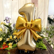 2个/套，40英寸白色金色数字气球，21英寸金色蝴蝶结铝箔气球，适用于婚礼、生日、周年纪念、情人节装饰