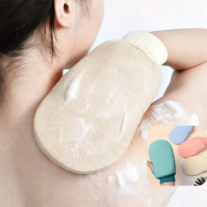 1只去角质沐浴磨砂手套，双面去死皮手套，身体清洁工具，适用于SPA泡沫按摩，去角质毛巾，双面沐浴手套，适用于SPA、按摩和身体去角质，身体磨砂沐浴配件，去死皮和面部按摩器，绿色、粉色和蓝色，配有收纳袋、整理袋、小袋和发夹