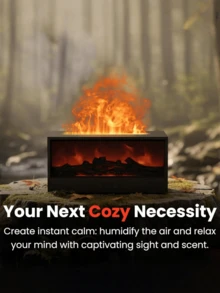 1个150毫升创意壁炉香薰机，超声波火焰加湿器，带7色LED灯和遥控器，篝火精油香薰机，男女皆宜的理想礼物，情人节佳品，冬季必备（USB供电） - 彩色 - 查看 11