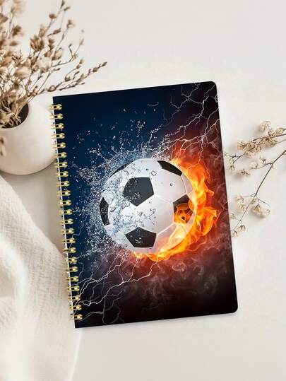 دفتر ملاحظات حلزوني A5، الغلاف مزين بتصميم فني ديناميكي لكرة القدم - نمط اللهب والصقيع، 120 صفحة، غلاف صلب متين، محمول وعملي للملاحظات اليومية والمكتب والدراسة والمشاريع الإبداعية، دفتر بموضوع كرة القدم، لوازم مكتبية، دفتر مشاريع إبداعية، مصمم بجمال، تجليد حلزوني متين، ضروري للعودة إلى المدرسة