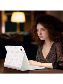 可拆卸无线蓝牙键盘（150mAh），带笔槽（弧形），键盘保护套，适用于三星 Galaxy Tab、iPad、Redmi Pad SE - 白色 - 查看 5