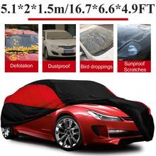170T Car Cover With Reflective Strips, Waterproof, Snow-Proof, Dust-Proof, Durable, Scratch-Resistant, Made Of Oxford Cloth, Suitable For Various Vehicle Models, Provides Excellent All-Season Protection For Your Car - Black and Red - View 1