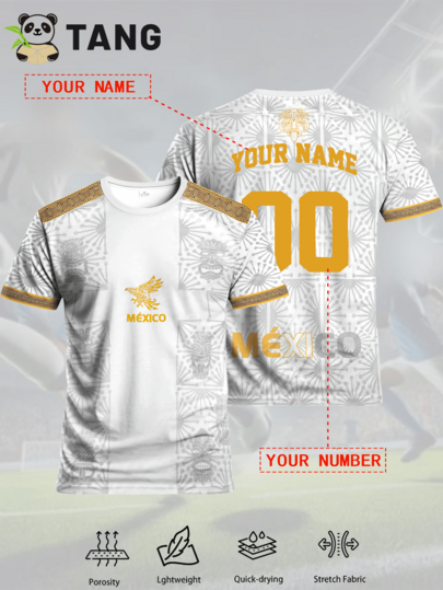 Anpassad fotbollströja i mexikansk stil för män, bekväm sporttröja med rund hals, lämplig för fotbollsträning, fritidskläder och presenter