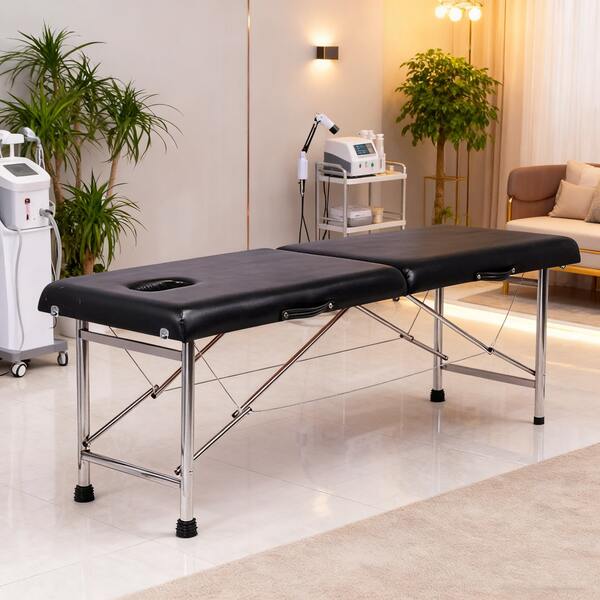 Portable Folding Massage And Beauty Salon Table Bed Tattoo Spa Light, Household (Black)
