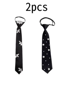 女士领带一条 - 黑色领带，镶嵌闪亮水钻（类似仿珍珠），可调节优雅领带，闪亮配饰，可搭配衬衫和西装外套，是婚礼、活动/办公室/派对的理想之选，也是Y2K酷女孩穿搭装饰的完美点缀。 - 彩色 - 查看 8