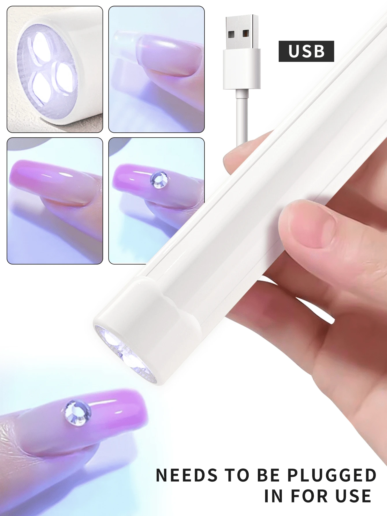 XEIJAYI 白色 [不含電池] 便攜式美甲 LED 照甲燈筆 Mini 假指甲烘乾燈 單指烘乾機 適用指甲、腳趾甲、凝膠指甲油 LED 燈