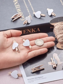 10/20/40/50/80/100/150/200/300/400个白色心形夹子，白色迷你木质心形衣夹，带心形图案的木质衣夹，木质弹簧照片纸夹，家居婚礼情人节装饰夹，床品晾干夹，心形木质衣夹照片纸迷你夹子 - 白色 - 查看 2