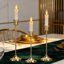 12个/6个/3个/1个铁质锥形烛台，装饰烛台 - 适用于婚礼、餐厅、派对、壁炉装饰，圆柱形烛台，适用于婚礼、家居装饰、节日派对、庆典装饰 - 金色 - 查看 3