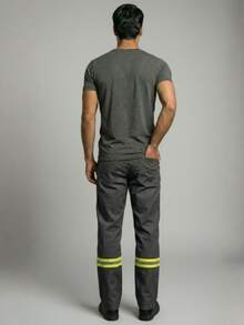 Kit 02 Calça Faixa Refletiva Brim Cores Com Bolso Uniforme Trabalho Operacional - Grafite - Visão 7