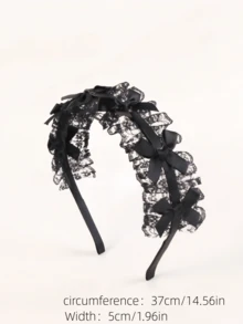 1pc Fashionable Versatile Lace Headband, Suitable For Daily Wear - Black - View 2