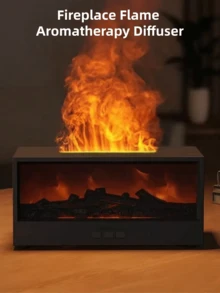 1个150毫升创意壁炉香薰机，超声波火焰加湿器，带7色LED灯和遥控器，篝火精油香薰机，男女皆宜的理想礼物，情人节佳品，冬季必备（USB供电） - 彩色 - 查看 12