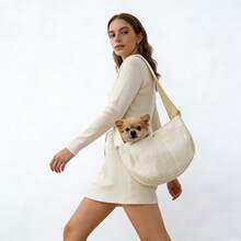 1个宠物背袋，便携式肩包，适用于小型/中型宠物，舒适宽肩带宠物背袋 - 白色 - 查看 6