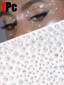 2片装3D闪亮星空水钻面部贴片，DIY音乐节派对妆容装饰，适用于头发、眼睛、面部和身体，情人节礼物套装